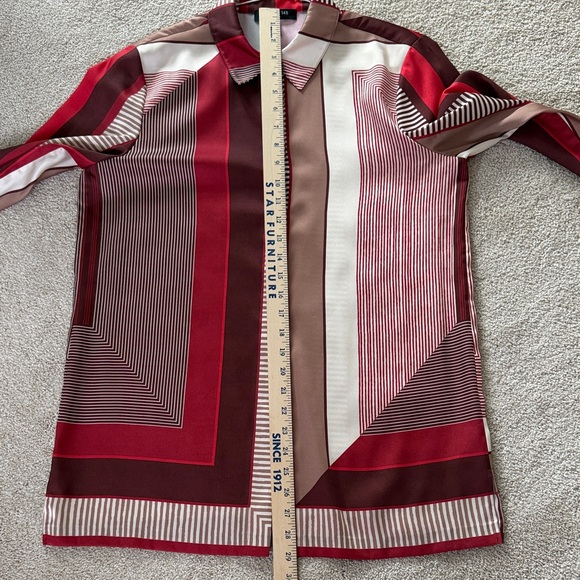 Lafayette 148 New York Red and Brown Geometric Button Down Shirt - Picture 6 of 6